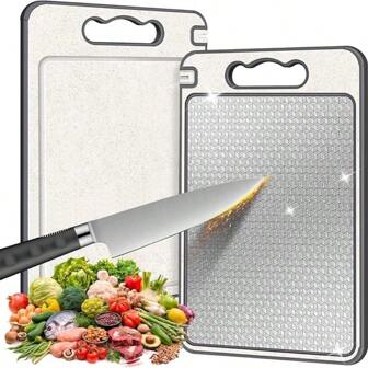 1PC Cutting Board, Stainless Steel Cutting Board, Double-Sided Kitchen Cutting Board, Fruit And Vegetable Meat Cutting Board, Cooked/Undercooked Double-Sided Separation Board, Kitchen Food Preparation Board, Suitable For Modern Home Kitchens, Anti Slip Cutting Board, Scratch Resistant Net Design, Easy To Clean Juice Trough, Camping, Kitchen Small Tools, Kitchen Accessories, Holiday Gift For Mom