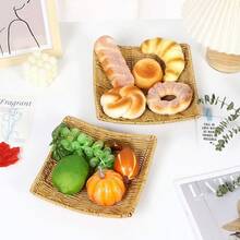 1/2/4件套创意炸鸡薯条托盘，藤编水果盘，零食篮，船形托盘，编织塑料水果篮，零食托盘，薯条架，厨房收纳篮，面包篮，甜点篮，户外野餐篮，餐厅和家庭桌面收纳盒 - 巧克力棕 - 查看 7