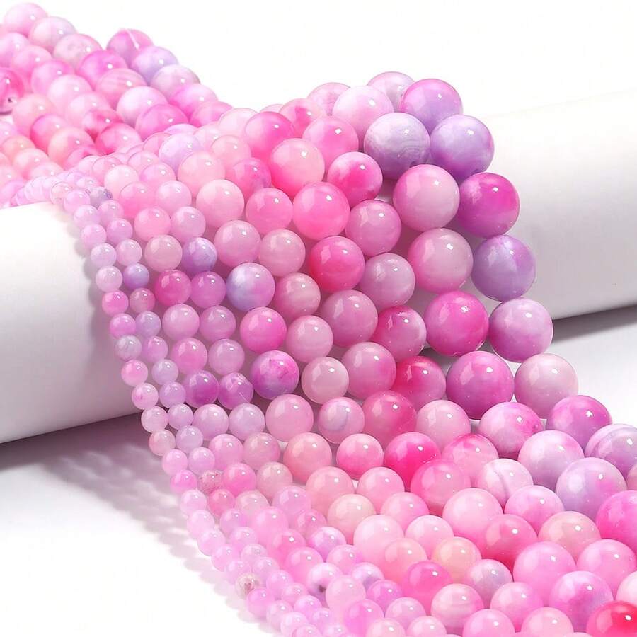 1 件天然玫瑰石英珠，各种尺寸 4/6/8/10/12 毫米，时尚、优雅复古风格散珠，适合 DIY 珠宝制作、手链、项链、吊坠、手机饰品、钥匙扣，批发