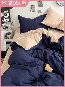 2/3pcs Simple Solid Color Double Mixing Soft And Comfortable Duvet Cover Three Pieces Set 1 Duvet Cover 1/2 Pillowcases Washable Bedroom