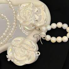 Elegant Rose Shaped PVC Earphone Cases, Delicate Yet Personalized, Compatible With AirPods 1/2/3/4/Pro And Pro 2, Each Comes With An Option Of Pearl Bracelet Or Keychain