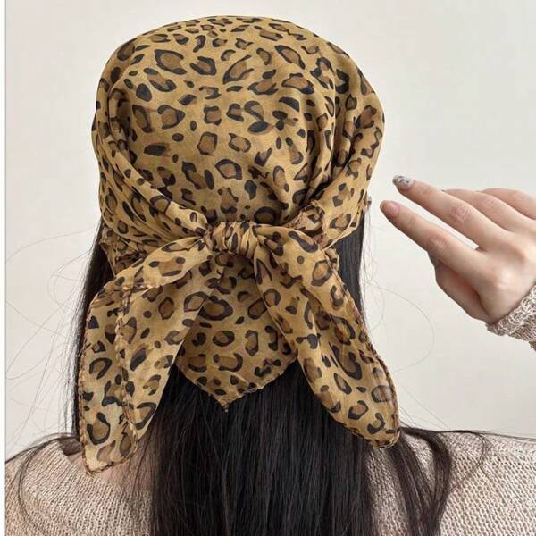 Weiche Stoff Stirnband, Leoparden Muster Kopftuch, Dreieckiges Damen Schnee Design, Hot Girl Stil, Hip-Hop, vielseitiges Floral Satin Stoff Kopftuch und Halstuch