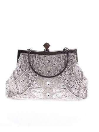 1 Pc Heavy Industry Quiet Luxury Silver Hand-Held Pearl Embroidered Dinner Bag, Party Bag, Wedding Gift Bag, Women's Bag