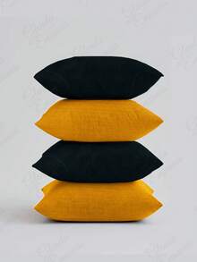 (4 Units) 45x45 Cushion Covers – 2 Plain And 2 Printed – Assorted Colors - AL - Yellow-black - View 1