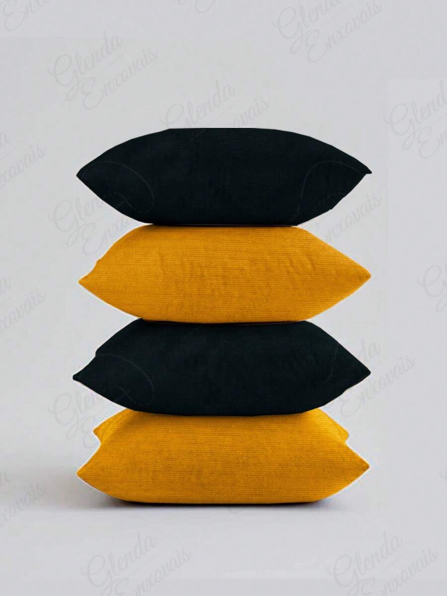 (4 Units) 45x45 Cushion Covers – 2 Plain And 2 Printed – Assorted Colors - AL - Yellow-black - View 1