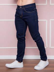 Men's Basic Jeans With Elastane And Pockets Direct From The Factory - Navy Blue - View 1