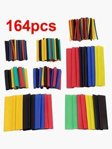 164件彩色热缩管套装 2:1比例粘合内衬工业电线绝缘保护热缩管用于电缆修复热缩管数据线断裂修复热缩管 Nan 电缆保护器充电器配件手机配件