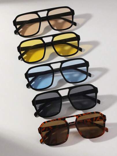 5pcs Women's Square Rivet Decor Combination Eyeglasses, Leopard Print & Solid Color, Casual Versatile, Suitable For Outdoor Activities