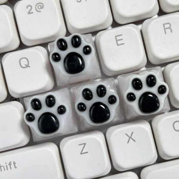4pcs Cute Handcrafted Pink Cat Paw Keycaps, Suitable For Custom Mechanical Keyboards - ABS Resin, Business Style, OEM Height