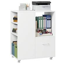 Archivador móvil con ruedas, 2 estantes y 1 cajón, armario de oficina para archivos y documentos en formato DIN A4, formato carta, blanco, 60 x 40 x 75 cm - Blanco - Ver 4