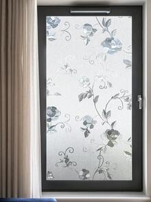 1 Roll Vintage Floral Pattern Window Privacy Film, 3D Frosted Floral Static Cling Film, Non-Adhesive Reusable, Suitable For Home, Kitchen, Living Room (17.53*118in) - Frosted Peony - View 18
