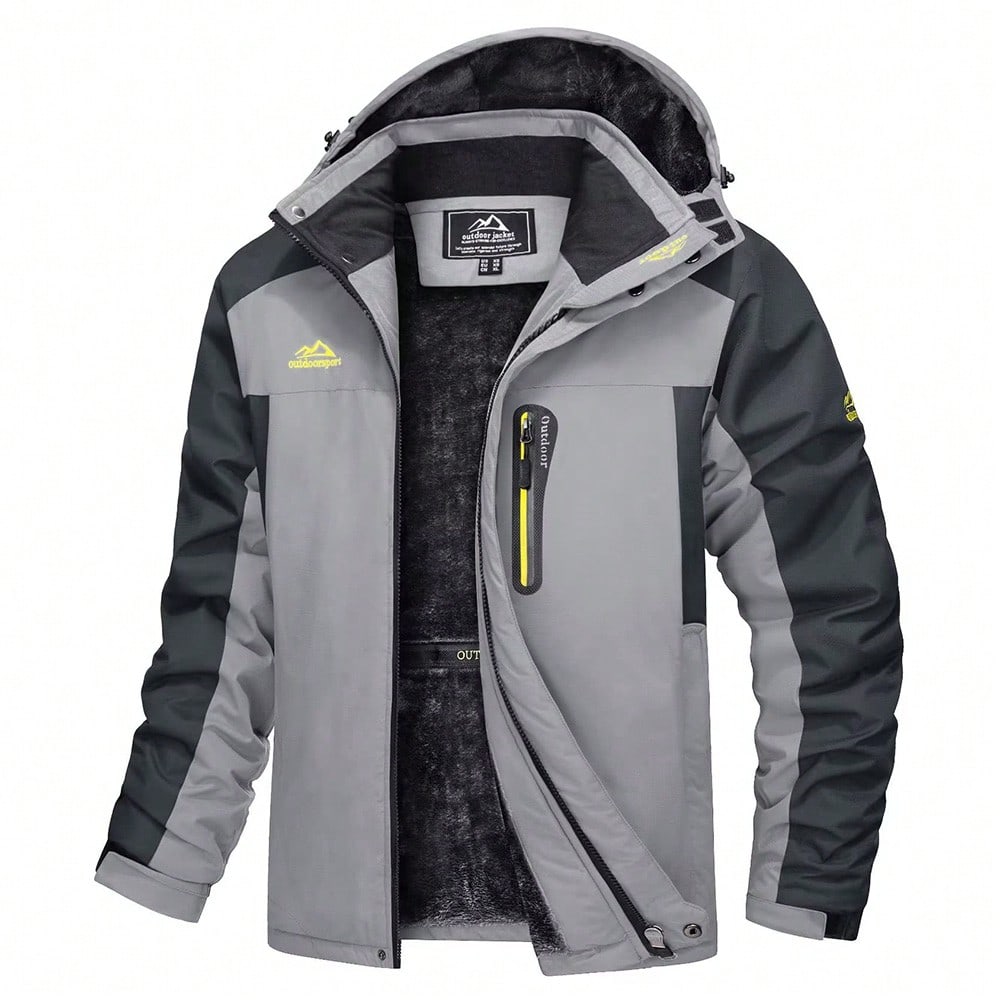 Men's Water Resistent Skiing Jacket Winter Windproof Warm Detachable Hood Multi-Pockets Hiking Coat Camping Skiing Climbing Windbreak