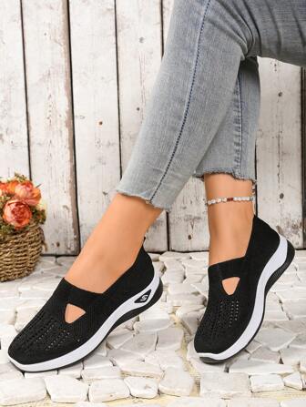 Women's Fashionable And Comfortable Tennis Ball And Racket Design Casual Sports Sneakers, New Knitted/Dual Color Sole Flat Shoes