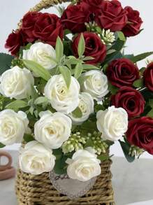 1/3/5 piezas Ramo de Flores de Rosa Artificial, Decoración del Hogar, Centro de Mesa, Prop de Fotografía, Decoración para Bodas de Jardín al Aire Libre, Corsage de Muñeca para Novias, Decoración de Fiesta, Adorno de Año Nuevo, Arreglo de Rosas