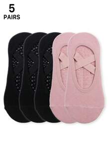 2/5 pares de calcetines de yoga antideslizantes para mujeres con agarre de goma, calcetines tobilleros de colores múltiples para Pilates, baile, ejercicio, ejercicio en interiores, para el gimnasio