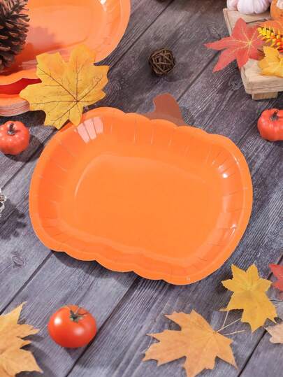 10/20pcs Fall Pumpkin Paper Plates,Disposable Plates 9 Inch Thanksgiving Harvest Orange Party Dinner Plate For Autumn Holiday Catering Events Dinning Party Favors,Halloween Party Favors For Kitchen Home Dining Supplies