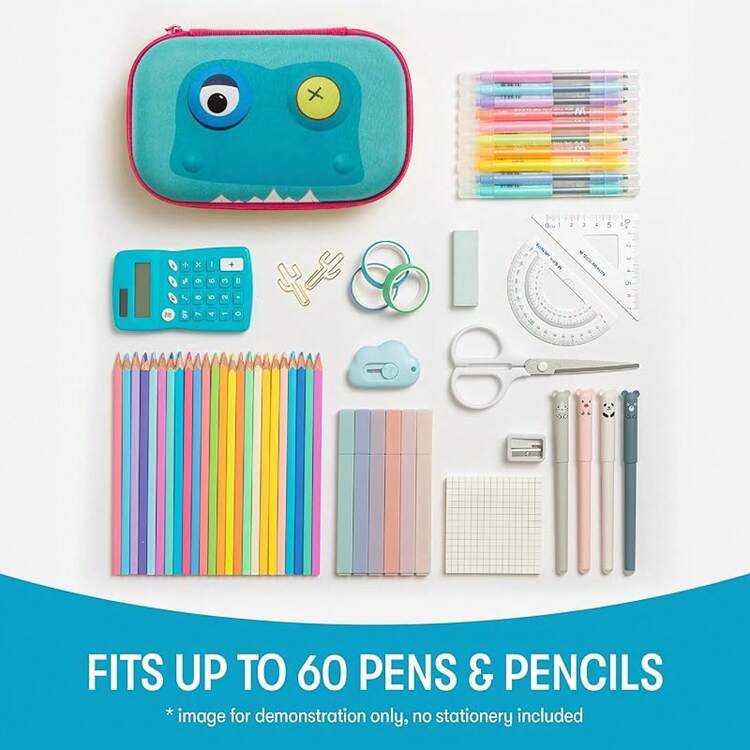 - Estuche para lápices de bestia para niños |   Estuche para lápices para la escuela |   Bolsa organizadora para lápices |   Bolsa para lápices de gran capacidad - Azul claro - Añade 8