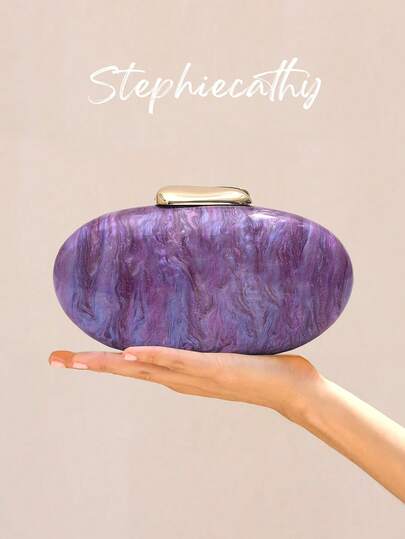 STEPHIECATHY 奢华品牌优雅女士亚克力磁扣手拿包纯色椭圆形可容纳手机独家设计长链晚宴包非常适合晚宴鸡尾酒会