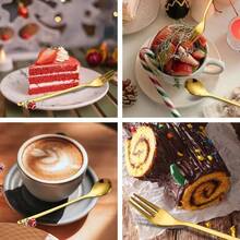 6PCS不锈钢圣诞勺高美咖啡勺甜品勺叉跨境圣诞挂件勺叉手持礼物精美圣诞节咖啡勺水果叉餐具套装 - 彩色 - 查看 10