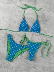 Bộ bikini hai mảnh gợi cảm, kiểu dáng thanh lịch, màu xanh dương và xanh lá cây chấm bi, thích hợp cho nữ, đi biển, dự tiệc và tụ họp. - Nhiều màu - Xem 1
