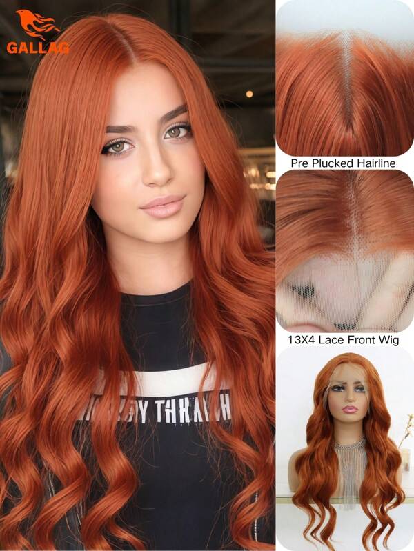 Orange Deep Wave Lace Front Wig - 13x4 Lace Front Wig, 200% Density, Heat Resistant Fiber, Pre - Plucked, Glueless, Great For Women's Daily Life And Party Use