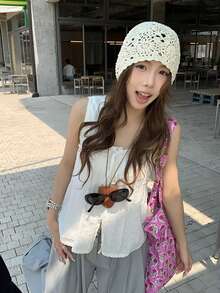 法式软系带无袖白色上衣 - 白色 - 查看 6