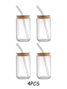 1 pieza Taza de vidrio, taza para bebida, taza para bebida fría, taza para té con leche, taza de café, taza de jugo, taza de viaje/Tapa de bambú a prueba de fugas, con pajita, reutilizable/Refrigerio de verano, hogar/oficina, estudiantes, adultos, amigos