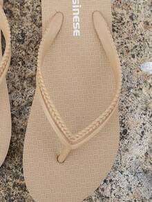 女士厚底人字拖，新款夏季户外沙滩凉鞋，游泳度假两相宜 - 卡其色 - 查看 5