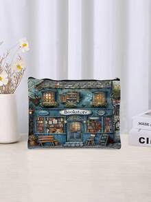 魔法森林之夜化妆包 - 万圣节礼物 - 深绿色包包，饰有奇幻的女巫、猫和月亮图案，拉链设计，可收纳化妆品、铅笔或零食 - 送给姐妹、学生和成年人的完美礼物，多功能化妆包 | 星空艺术 | 拉链封口，大容量化妆包 - 彩色 - 查看 4