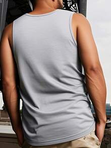 Men's Hawaiian Vacation Style Coconut Tree Print Tank Top - Light Grey - View 2