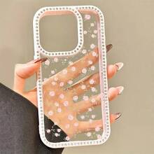 Cute Full Screen Floral Pattern Phone Case Suitable For IP 16 15 14 13 11 12 Pro Max 16 15 14 Plus Shiny Rhinestone Bumper Transparent Back Cover - Hồng - Xem 2