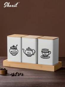 shoxil 1pc Square Coffee Storage Canister - Airtight Bamboo Lid & Metal Body, Suitable For Storing Coffee Beans, Tea Leaves Or Snacks, For Home Use/Coffee