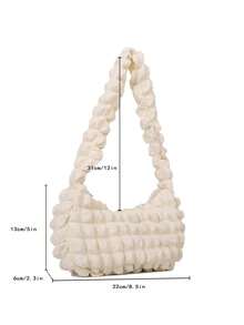 Uma bolsa fofa, minimalista, casual, com babados, estilo kawaii, bolsa fofa, essencial para looks, simples e fácil de combinar. - Bege - Ver 6