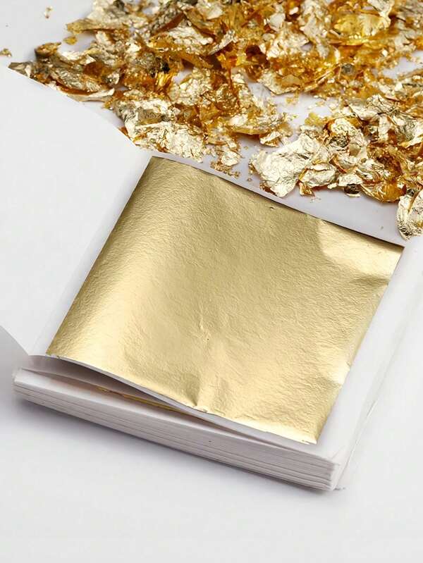 100pcs Imitation Gold Silver Foil Paper Leaf Gilding DIY Art Craft Paper Birthday Party Wedding Cake Decorations Resin Candle Plaster Craft Art Nail Decoration
