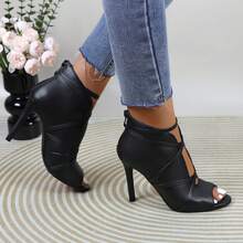 FRAN WILLOR Womens Ballroom Dance Boots Latin Salsa Professional Dance Heels Party Ankle Booties - màu đen - Xem 4