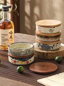 Ink Painting Ashtray, Ceramic Ashtray, Ashtray With Lid And Base, Anti Fly Ash Circular Ashtray, Thick And Easy To Clean, Japanese Mid To High End Ashtray, Retro Tea Room Ashtray, Creative Ashtray, Suitable For Home Living Rooms, Hotel Restaurants, And Tea Rooms - Multicolor - View 3