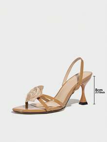 女士高跟鞋，适合春夏、夜店、派对、户外活动、时尚、优雅、宴会等场合，香槟酒杯鞋跟，尖头设计，闪亮，饰有迷人的玫瑰花，采用柔软如镜的材质，性感踝带，优雅高贵，驼色，可搭配连衣裙、正装、凉鞋、晚宴、派对等，百搭高跟鞋 - 駝色 - 查看 4