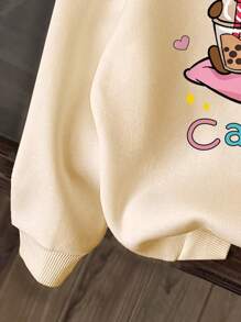 Toddler Capybara Pattern Warm Hooded Sweatshirt - Apricot - View 4