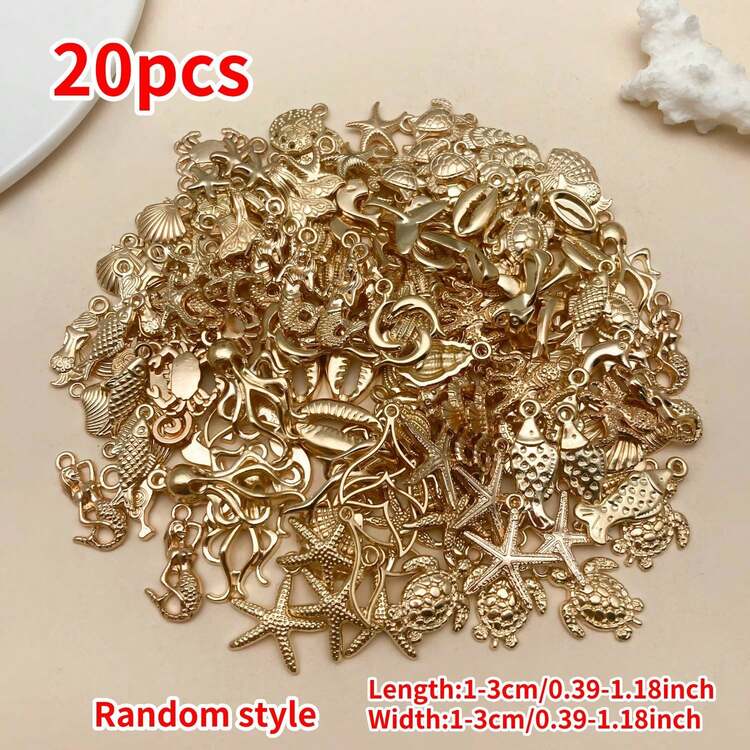 Randomly Mix 20/50/100 Pieces Of Alloy Exquisite Conch, Fish Tail, Seahorse, Pie Star, And Ocean Series Charms Pendants Accessories, Suitable For DIY Necklace, Earring, Keychain Jewelry Production As Fashionable Accessories. - KC Gold - View 15