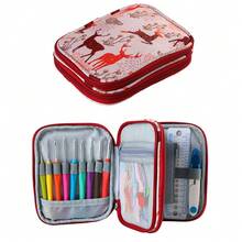 1pc Handmade Crochet Tool Zipper Storage Bag, Double Layer Short Crochet Organizer Pouch With Printed Pattern, Suitable For Storing Crochet Hooks, Accessories For Knitting & Sewing Lovers - Multicolor - View 2