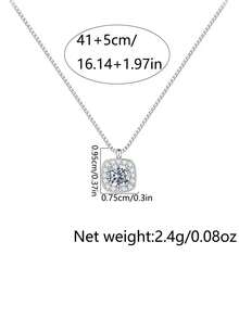 Nooxian 1 件女士吊坠项链，迷你方形铜锆石吊坠项链，日常配饰礼物，无礼盒 - 銀色 - 查看 6