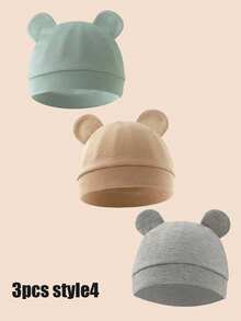 3 件新生儿婴儿医院帽，透气柔软舒适，可爱熊耳朵，适合男婴和女婴，秋冬款式 - 彩色 - 查看 13
