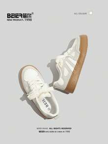 BEIER Zapatos casuales de mujer con suela de goma y cuero sintético, nuevos zapatos blancos para uso diario en primavera y otoño, zapatillas para mujeres - Beis - Ver 8