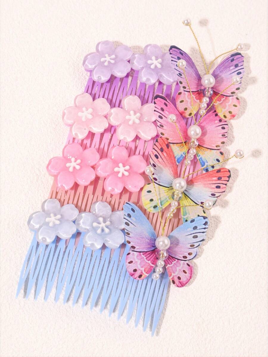 1 件儿童可爱简约花卉蝴蝶装饰发夹配件 - 彩色 - 查看 1