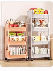 3/4/5 Tier Rolling Storage Cart, Compact & Practical, Space-Saving, 5-Tier Shelving Unit, Modular Detachable Storage Rack, Plastic Rolling Storage Cart, Multi-Purpose For Kitchen & Office, Floor-Standing Wheeled Stand, Easy To Move, Suitable For Kitchen, Garage Or Studio Organization, Rolling Storage Cart - Multicolor - View 8