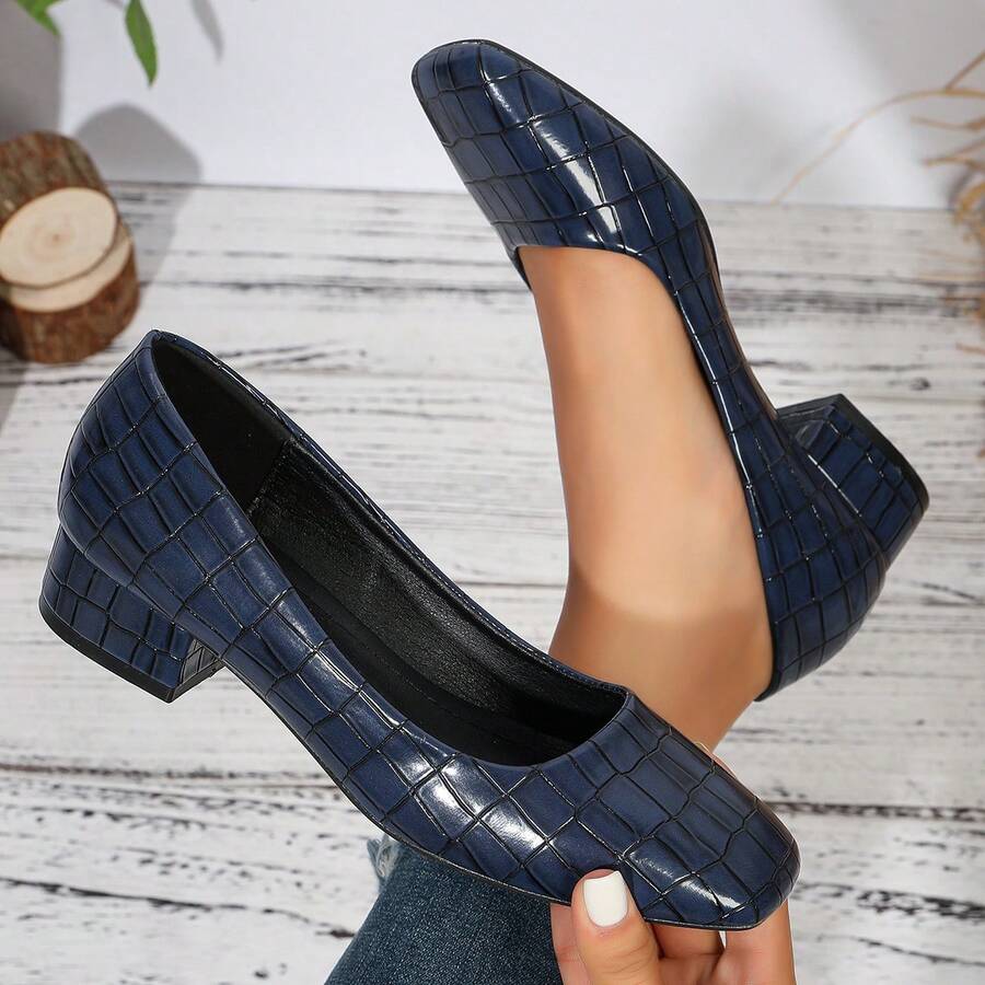 Shoes For Women Fall,Single Shoes Breathable Fashionable And Elegant Four Seasons Square Head Solid Color Large Size Breathable One-Step High Heels - Màu xanh lam - Xem 1
