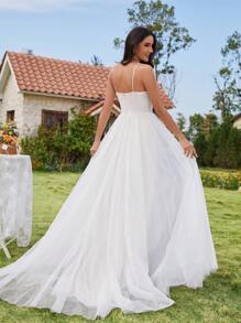 Elasola 精致露肩网纱贴花婚纱 白色连衣裙 适合夏季花园婚礼 新娘礼服 优雅