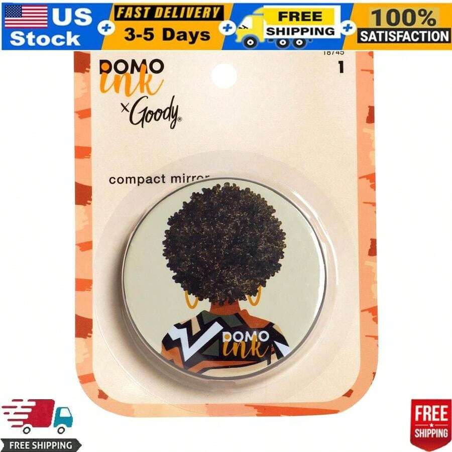 Tru X Domo Ink Collab Compact Mirror 1 Count Ouchless Elastics Secure Hold Unique Slide Design Bright Prints Fashion Accessories Selfie Function Playful Nature Bold Style - 彩色 - 查看 1