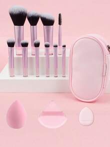 10支化妆刷套装 + 3个海绵粉扑 – 旅行便携套装，包含散粉刷、修容刷、腮红刷、眼影刷、眉刷、眼线刷、睫毛梳和遮瑕刷，化妆刷套装，化妆刷套装，化妆刷套装，全套化妆刷，化妆刷套装，全套化妆套装，化妆刷套装，化妆刷套装，化妆礼盒套装 - 粉色 - 查看 2
