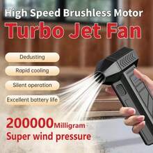 USB 可充电大功率汽车清洁吹风扇，户外涡轮喷射风扇，可吹风、除雪，并可协助户外露营和烧烤，400000RPM 高速无刷电机吹叶机，配备 4000mAh * 2 大容量电池，适用于汽车除冰、清洁汽车座椅、电脑键盘、窗户缝隙、沙发和地毯，配有手持便携式高速风扇！ - 黑色 - 查看 4